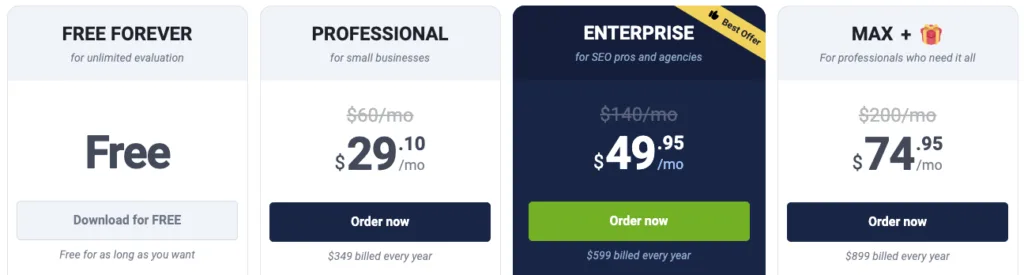 SEO PowerSuite Plans & Pricing